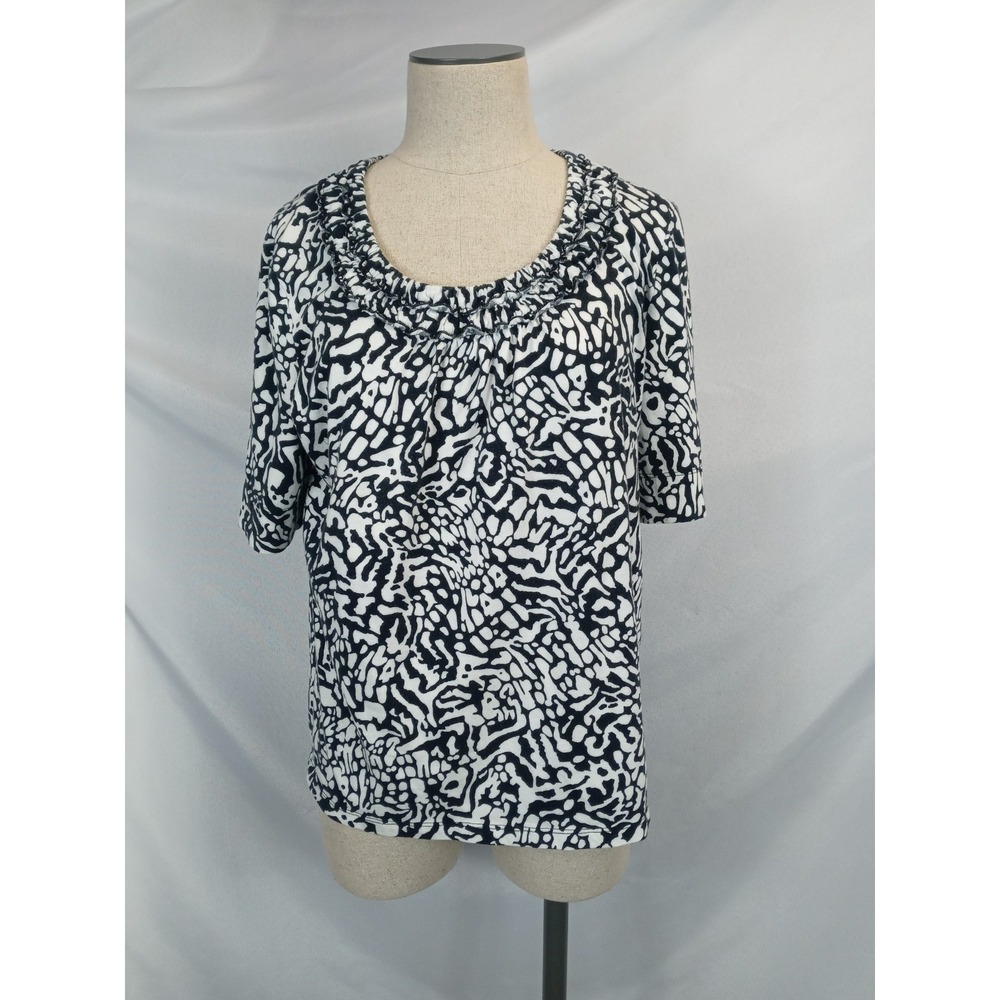 Jones New York Sport Abstract Animal Print Top Soft Cotton Black White Size Lrg